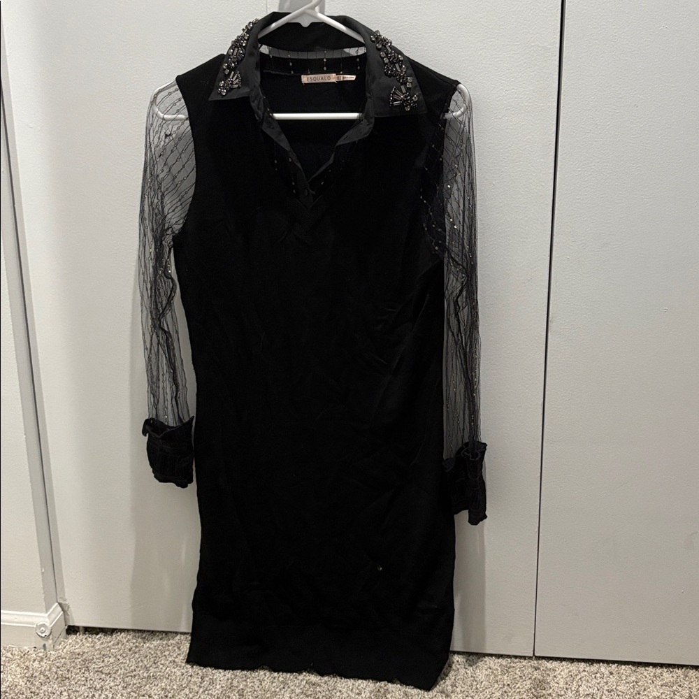 ESQUALO Black Dress with Gold Accents